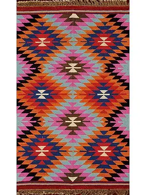 Multicolor Handloom Dhurrie from Sitapur with Abstract Design