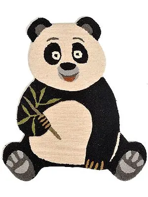 Black and Off-White Little-Panda Carpet from Mirzapur