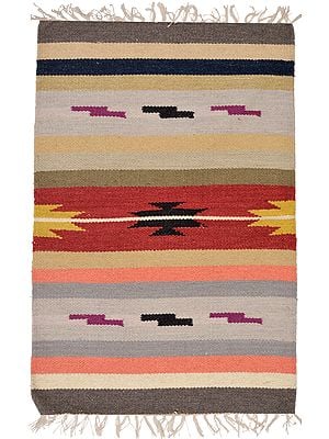 Multicolor Handloom Dhurrie from Sitapur with Kilim Weave