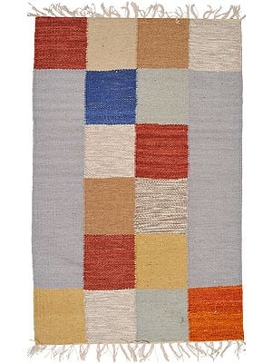 Multicolor Handloom Dhurrie from Sitapur with Woven Checks