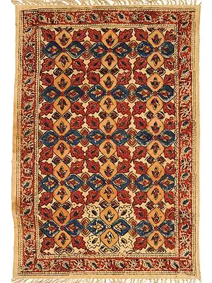 Italian-Straw Kalamkari Dhurrie from Karnataka with Printed Flowers