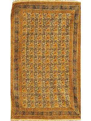 Antique-White Kalamkari Dhurrie from Telangana with Printed Flowers