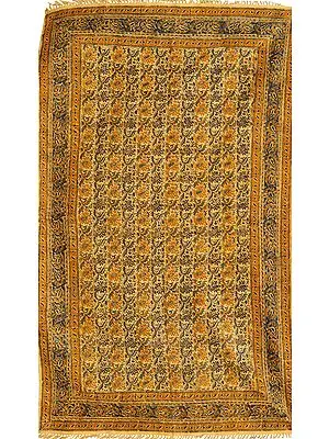 Antique-White Kalamkari Dhurrie from Telangana with Printed Flowers