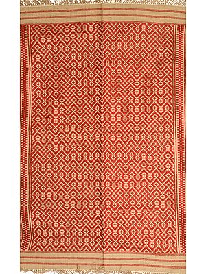 Red and Beige Dhurrie from Karnataka with Thread-Weave