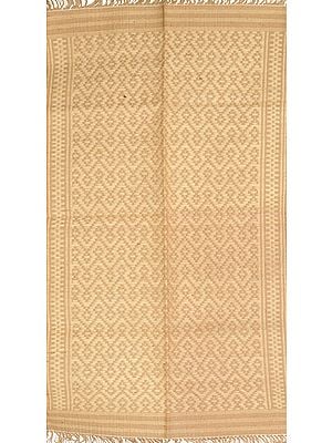Ivory and Beige Dhurrie from Karnataka with All-Over Weave