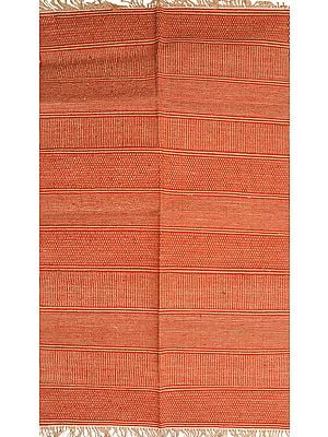 Red and Beige Dhurrie from Karnataka with All-Over Weave