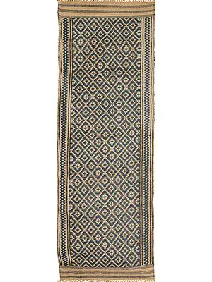 Blue and Beige Runner from Telangana with Woven Bootis