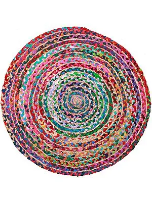 Multicolor Stripes Woven Round Asana Mat
