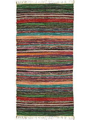 Spectrum-Yellow Dhurrie with Multicolor Woven Stripes