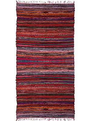 Multicolor Dhurrie with Woven Stripes All-Over