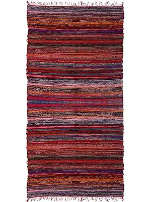 Multicolor Dhurrie with Woven Stripes All-Over
