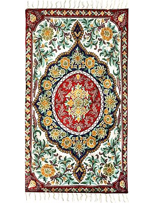 Cornsilk Carpet from Kashmir with Ari-Embroidered Flowers All-Over