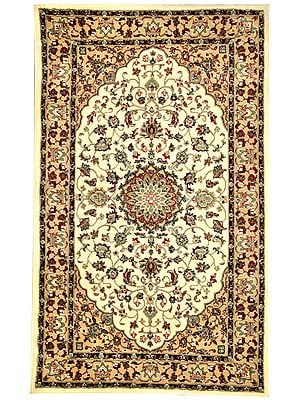 Afterglow Handloom Floral Carpet from Bhadohi with Mughal Art