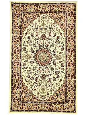 Afterglow Handloom Floral Carpet from Bhadohi with Mughal Art