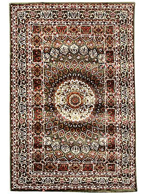Thyme Handloom Carpet From Bhadohi with Knotted Giant Chakra