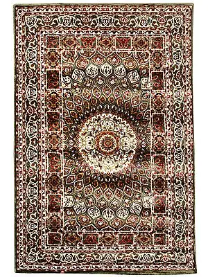 Thyme Handloom Carpet From Bhadohi with Knotted Giant Chakra