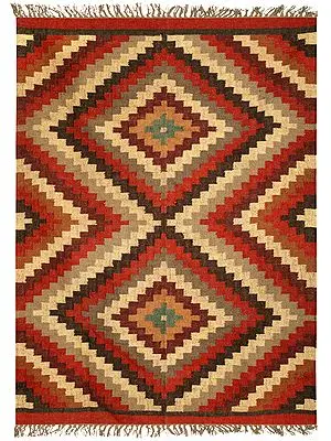 Baked-Apple Handloom Dhurrie from Sitapur with Kaleidoscope Motifs