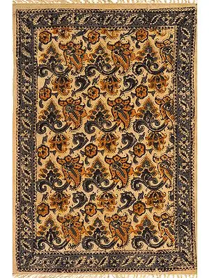 New-Wheat Kalamkari Dhurrie from Telangana with Printed Florals
