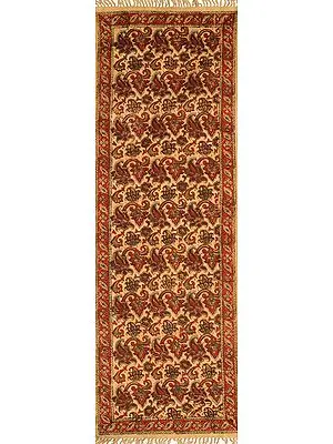 Almond-Buff Kalamkari Runner from Telangana with Printed Florals