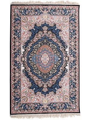 First-Blush Handloom Carpet from Bhadohi with Persian Motifs All-Over