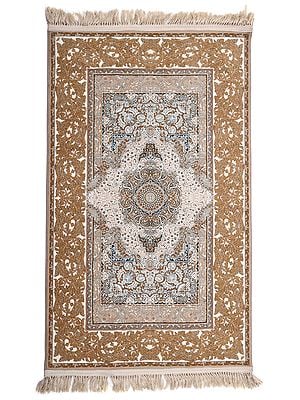 Bronze-Mist Handloom Carpet from Bhadohi with Persian Knots