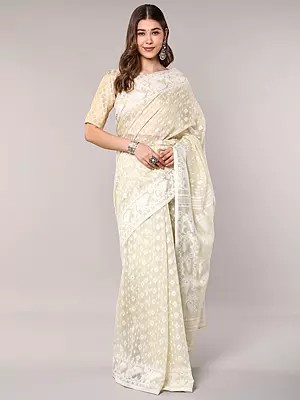 Jamdani Saree with All-over Woven Bootis from Bengal
