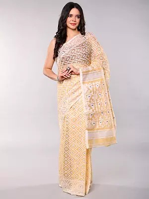 Pure Cotton Dhakai Jamdani Saree with Intricate Woven Patterns from Bengal