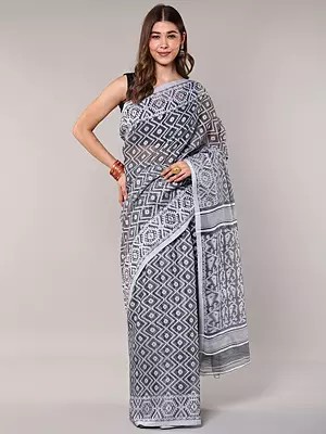 Bengal Dhakai Jamdani Saree: Dark Shadow Weave with Intricate Motifs