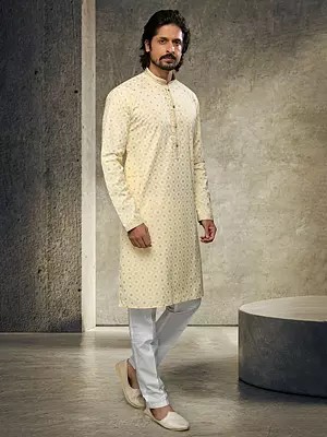 Elegant Printed Art Silk Kurta Pajama Set | Wedding & Festive Wear for Men