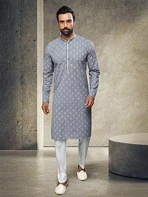 Men's Ethnic Art Silk Kurta Pajama – Printed Festive and Traditional Wear