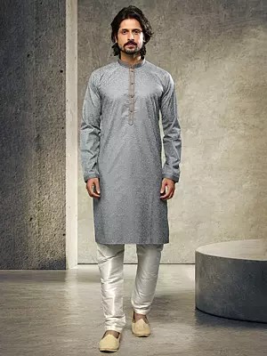 Ethnic Woven Pattern Cotton and Art Silk Kurta Pajama Set – Men’s Traditional Outfit