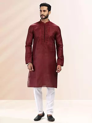 Men’s Premium Cotton Cuff Straight Kurta with Art Silk Elastic Pant – Pintuck Designer Kurta Set