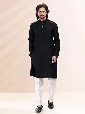 Premium Cotton Straight Kurta Pajama Set with Pintuck Design & Banarasi Art Silk Pant