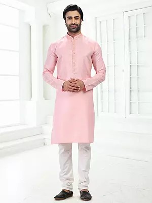 Men's Cotton Art Silk Kurta Pajama Set with Embroidered Neck – Ethnic Occasion Wear