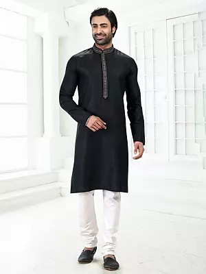 Men’s Festive Wear Cotton and Art Silk Kurta Pajama Set in Classic Style