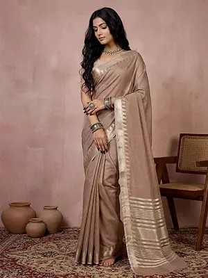 Cotton Saree with Striped Pallu and Temple Border for Family Occasions