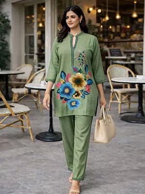 Thread Work Linen Cotton Co-ordinates - Casual Ensemble