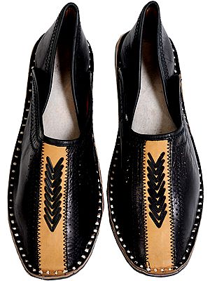 Black Slip-On Shoes for Men with Threadwork