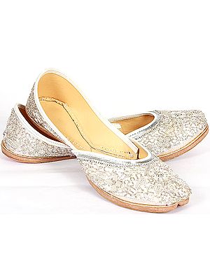 Ivory Wedding Mojaris with Silver Beadwork