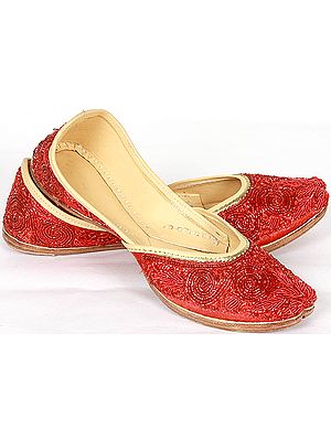 Red Jootis with Dense Beadwork