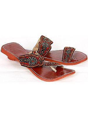 Cherry Embroidered Chappals with Self Design