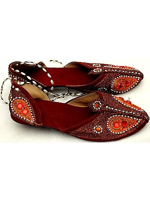 Cherry-Red Sandals with Beadwork
