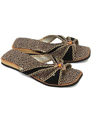 Black and Grey Chappals with Beads