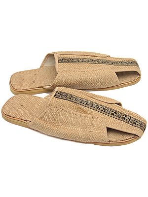 Handmade Jute Slipper with Floral Straps