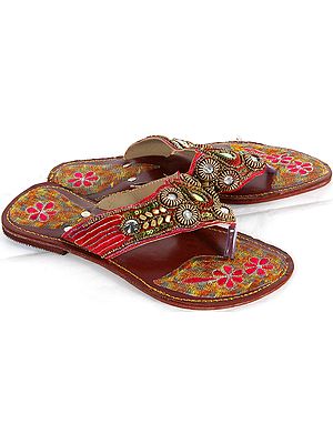 Fancy Sandals with Floral Embroidery and Beadwork