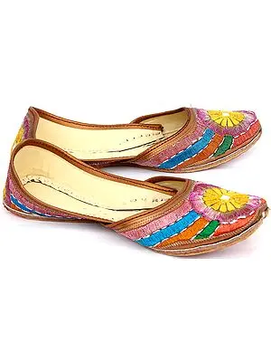 Multi-color Embroidered Mojaris with Mirror