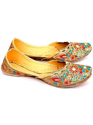 Tan Jootis with Embroidery and Sequins