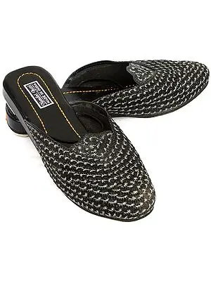 Black Slippers with Aari Embroidery