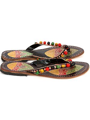 Black Chappals with Beaded Straps