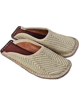Coffee-Brown Slip-On Shoes for Men with Threadwork | Exotic India Art